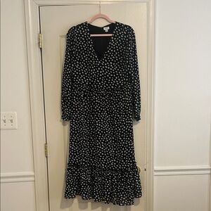 J. Crew Black and White Floral Midi Dress